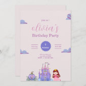 Pink & Purple Princess Birthday Party for girls 招待状 (正面/裏面)