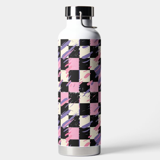 Pink & Purple Retro Checkered Bottle or Tumbler ウォーターボトル (左面)