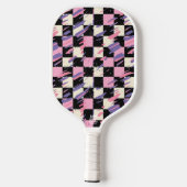 Pink & Purple Retro Checkered Pickleball Paddle ピックルボールラケット (裏面)