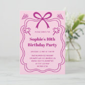 Pink & Purple Ribbon Frame Sweet 16 Birthday Party 招待状 (スタンド正面)