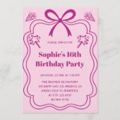 Pink & Purple Ribbon Frame Sweet 16 Birthday Party 招待状 (正面)