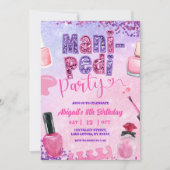 Pink Purple sequin MANI PEDI Party birthday  招待状 (正面)