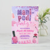 Pink Purple sequin MANI PEDI Party birthday  招待状 (スタンド正面)