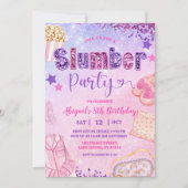 Pink Purple Sequin Slumber Party Birthday 招待状 (正面)