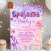 Pink Purple sequin Spajama Party Birthday 招待状