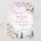 Pink Purple Snowflake Snow in Love Bridal Shower 招待状 (正面/裏面)