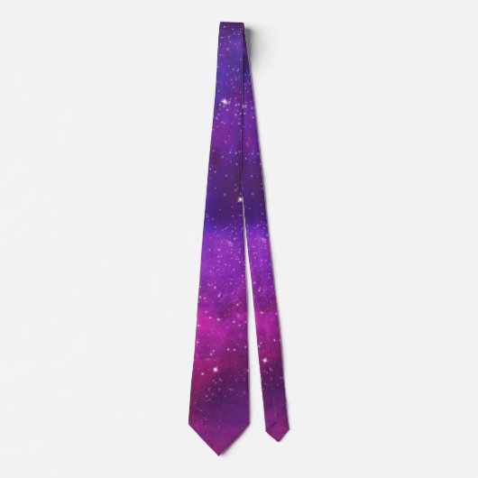 Pink & Purple Space & Stars Faux Galaxy ネクタイ (正面)