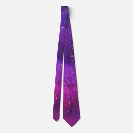 Pink & Purple Space & Stars Faux Galaxy ネクタイ (裏面)