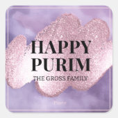 Pink Purple Sparkle Purim Label スクエアシール (正面)