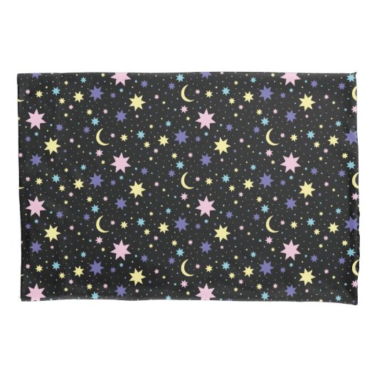 Pink Purple Stars Yellow Moon Cosmic Space. 枕カバー (正面)