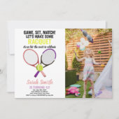 Pink Purple Tennis Birthday Invitations w photo 招待状 (正面)