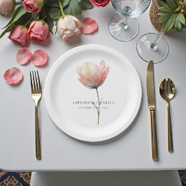 Pink Purple Tulip Elegant Floral Wedding  ペーパープレート