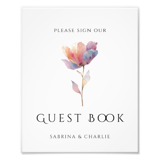 Pink Purple Tulip Elegant Wedding Guest Book Sign フォトプリント (正面)