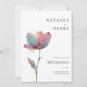 Pink Purple Tulip Flower Watercolor Wedding  招待状 (裏面)