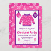 Pink & Purple Ugly Sweater Christmas Party 招待状 (正面/裏面)