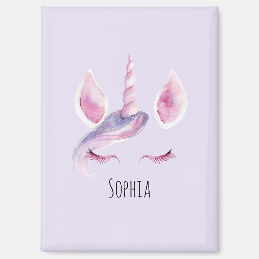 Pink Purple Unicorn Birthday マグネット (正面)