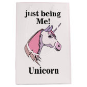 Pink Purple Unicorn Head ミディアムペーパーバッグ (正面)