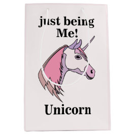 Pink Purple Unicorn Head ミディアムペーパーバッグ