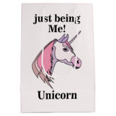 Pink Purple Unicorn Head ミディアムペーパーバッグ (裏面)