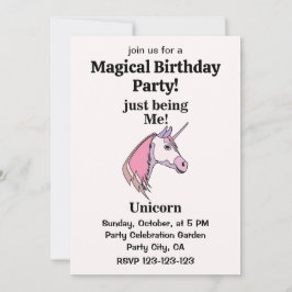 Pink Purple Unicorn Head Magical Birthday Party 招待状
