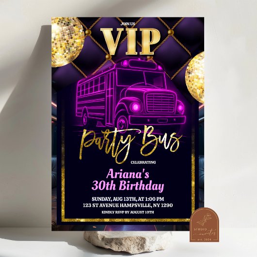 Pink Purple VIP Party Bus Invitation 招待状