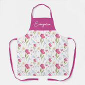Pink Purple Watercolor Wildflower Custom Name エプロン (正面)