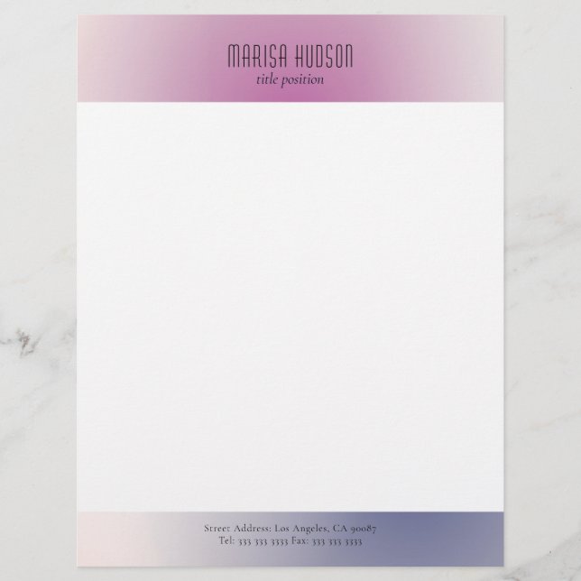 Pink Purple White Minimalist Aesthetic Gradient レターヘッド (正面)