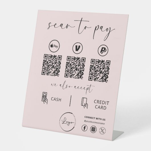 Pink QRコード支払 – ビジネスロゴを支払うスキャン 台座サイン (正面)