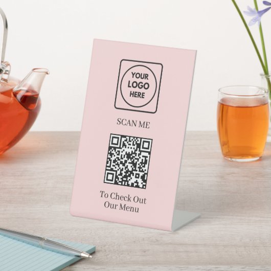 Pink QR Code Menu | Custom Contactless Logo 台座サイン (インサイチュ)