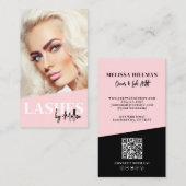 Pink QR Code Photo Lashes Vertical 名刺 (正面/裏面)