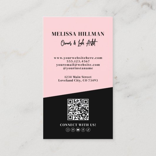 Pink QR Code Photo Lashes Vertical 名刺 (裏面)