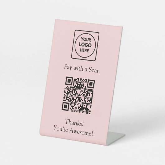Pink QR Code | Scan to Pay Custom Business Logo 台座サイン (正面)