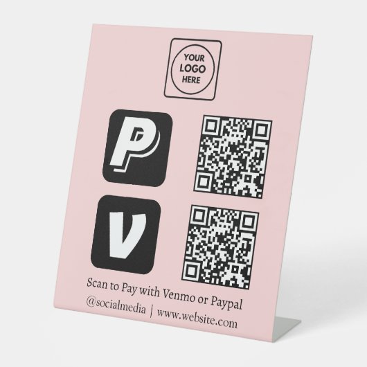 Pink QR Code | Scan-to-Pay Venmo PayPal Logo 台座サイン (正面)