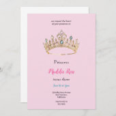 Pink queen crown birthday party invitation 招待状 (正面/裏面)