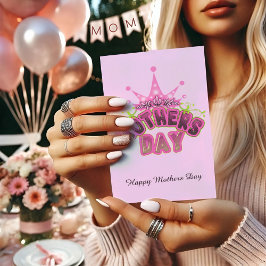 Pink Queen Crown mothers day Folded Note Card ノートカード