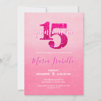 Pink Quinceañera 15th birthday invitation 招待状