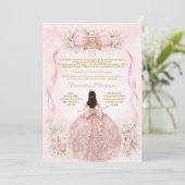 Pink Quinceañera Blush Bow Floral Sweet 招待状 (スタンド正面)