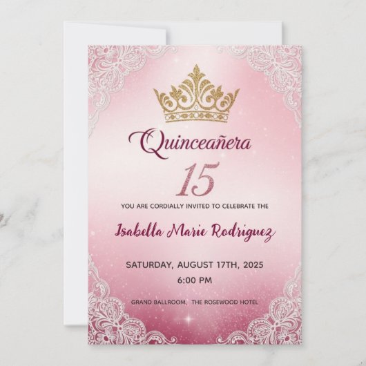 Pink Quinceañera Invitations 招待状 (正面)