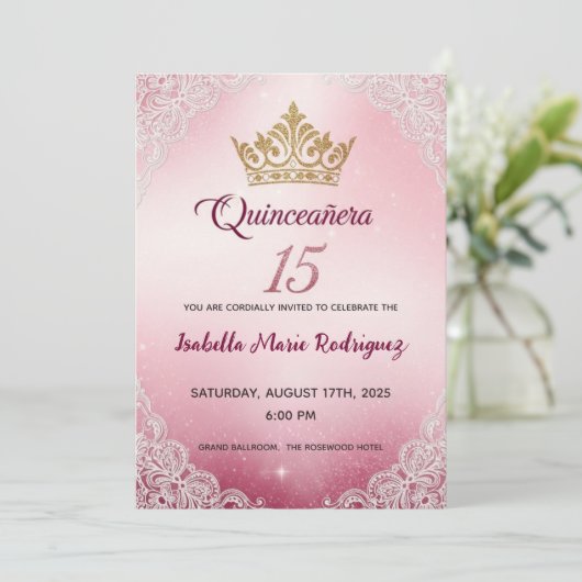 Pink Quinceañera Invitations 招待状 (スタンド正面)
