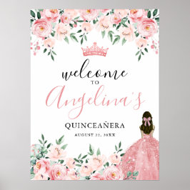 Pink Quinceanera Party Welcome Sign ポスター