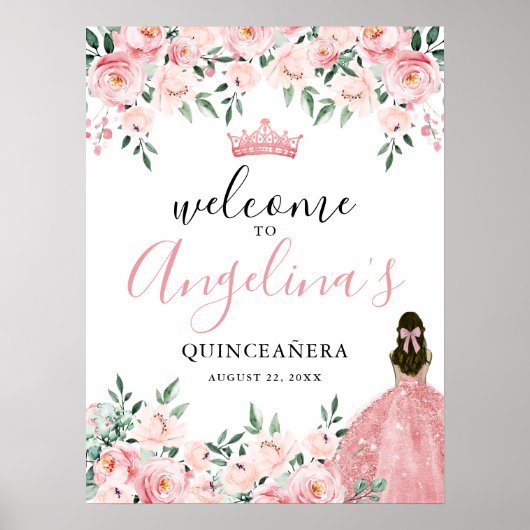 Pink Quinceanera Party Welcome Sign ポスター (正面)