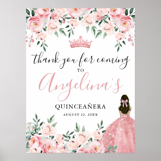 Pink Quinceanera Thank You Sign ポスター (正面)