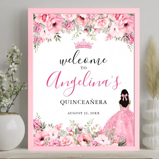Pink Quinceanera Welcome Sign ポスター