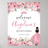 Pink Quinceanera Welcome Sign ポスター (正面)