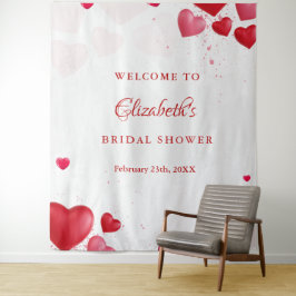 Pink &r ed heart Valentine Bridal Shower Welcome  タペストリー