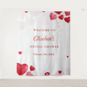 Pink &r ed heart Valentine Bridal Shower Welcome  タペストリー (正面)