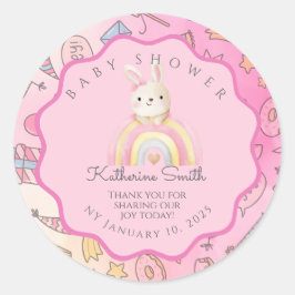 pink rabbit cute baby shower ラウンドシール