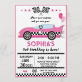 Pink Race Car Birthday Party 招待状 (正面)
