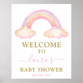 Pink Rainbow Baby Shower Girl Welcome sign ポスター