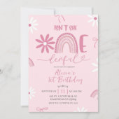 Pink Rainbow Daisy Coquette Girl 1st Birthday invi 招待状 (正面)